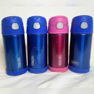 Lot of 4 THERMOS FUNTAINER Water Bottles with NEW Straws 12 oz Stainless Steel